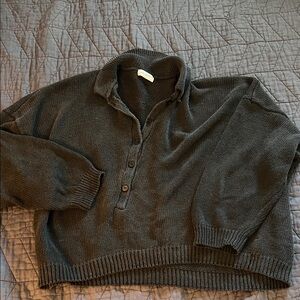 Relaxed Knit Crop Top - Dark Olive